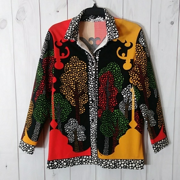 Rare Vintage Trissi Mod Red Black Geometric Shirt - Picture 1 of 8